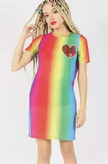 NEW! Iron Fist Somewhere Rainbow Sheer Mesh Mini Dress Sequin Heart XL Pride