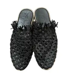 Mirage Woven Black Leather Flat Mules Size 7.5