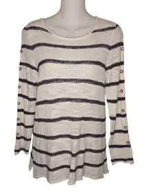 Habitat Lightweight Scoop Neck Striped Long Sleeve Button Detail Size Small