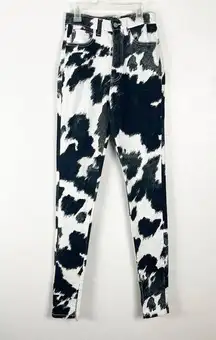 WEWOREWHAT Black And White Cowhide Print High Rise Stiletto Slit Jeans, Size 25