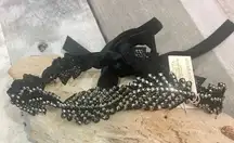 Amrita Singh Black Gunmetal Leaf Beaded Lace Choker