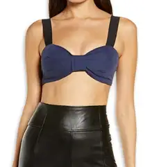 William Okpo Bra Top Bow Front Tie-Back Adjustable Wide Straps Blue W US 10 NWOT