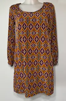 Peaches & Cream Orange Multi Color Aztec Print Light Weight Spring Mini Dress S