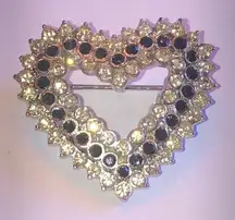 Angel Brand Elegant Silver Tone and Black Rhinestone Retro Boho Heart Brooch