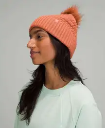 Lululemon Bubble Knit Pom Beanie Pink Savannah Hat Merino Wool Blend Textured