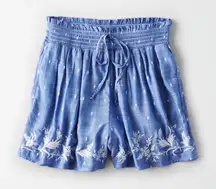 American Eagle Shorts Womens Sz XS‎ Embroidered Smocked Waist Boho Blue White