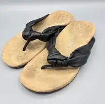 Vionic Pippa Women Size 6 Black Leather Knotted Thong Flip Flop Sandals Comfort