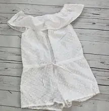 Madewell White Off the Shoulder Swiss Dot Shorts Romper Size Small