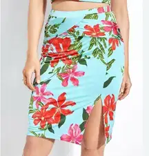 Guess Katalina Ruched Knee Length Pencil Skirt Floral Silky Summer Vacation Slim