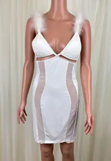 Women's ENVME Sexy Sheer Feather Bridal Lingerie Chemise Nightgowns MD White