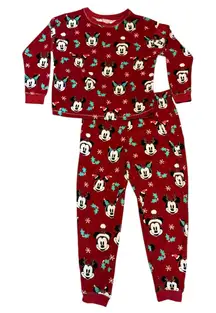 Disney Christmas Mickey Mouse Red Pajama Set Size Medium NWOT