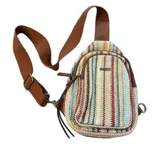 Rosetti NWOT  woven straw rainbow stripe small sling crossbody backpack