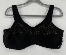 Glamorise Bra 44B Style 1001 Black Lace‎ Full Coverage Support Wire Free New