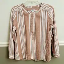 Denim & Co. Brown White Striped Yarn Dyed
Woven Top Size Large