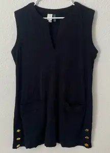 Lauren Ralph Lauren Black V-Neck Sleeveless Shift Mini Dress with Gold Buttons