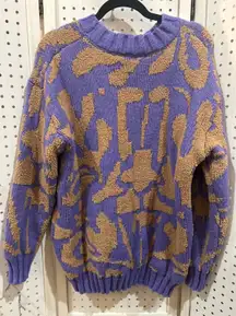 Entro Purple Tan Abstract Pattern Knit Sweater Pullover Size L