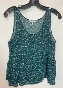 Kirra Women's Sleeveless Ditsy Floral Scoop Neck Sheer Peplum Blue Top Size S