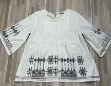 Bohemian World Market Embroidered White Peasant Blouse Tunic Sm/Med