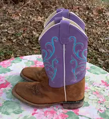 Old West Purple, Blue and Brown Embroidered Cowboy Boots Size 5D