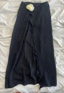 Black Textured beach Maxi Skirt with White Flower Accent