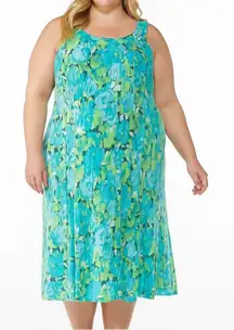 Catherines Blue‎ Green Floral Pleated Sleeveless Dress Size 32W
