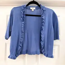 Loft Ruffle Trim Short Sleeve Cropped Open Cardigan Sweater Blue sz small