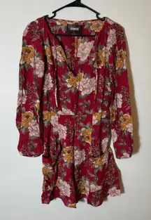 Reformation Red Floral‎ Print Long Sleeve Mini Dress Women's Size 2