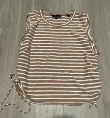 Veronica Beard Tan and White Striped Tank Top