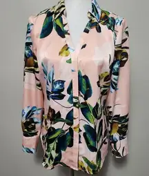 Worthington pink tropical floral shimmering satin button down size medium