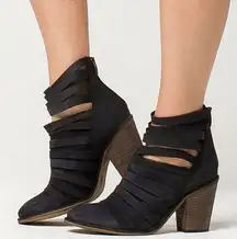 Free People Hybrid Heel Boots Black Leather Destroyed Strappy Edgy Ankle Booties