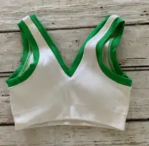 OFFLINE By Aerie Plunge Ribbed White  Size XS Bra White Green Tennis Sports Crop