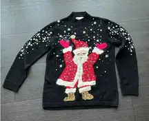 Susan Bristol Christmas Santa Embroidered Sweater Size Medium