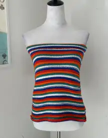 Knit Multicolor Striped Strapless Top