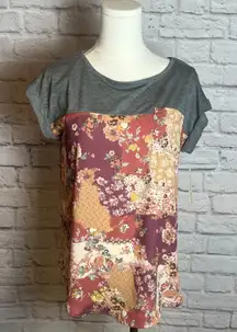Rewind Women's S Multicolor Patchwork Floral Short Sleeve Top NWT Boho Cottage
