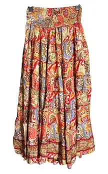 NWT Rhea Vibrant Patterned Layered Ruffle Boho Maxi Skirt, One Size