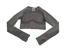 Gymshark Long Sleeve Crop Top Women's S Gray Pink Open Back Fitted Workout Shirt