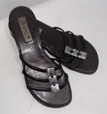 VTG Y2K Brighton Missy Leather Gorpcore Strappy Chunky Heels Shoes Slides 10M