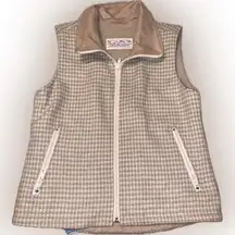 Vintage Equestrian Western Tweed Zip Houndstooth Chore Vest Faux Suede Collar S