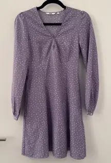 Uniqlo Lavender Dotted Dress Purple Cuff Button Sleeve Size Extra Small XS Mini