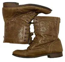 Rampage padma Brown Lace zip Floral Cutout Combat Boots