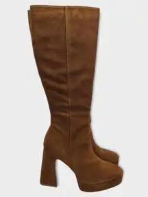 Steve Madden Groove Chestnut Suede Knee High Platform Heel Boots Size 11 M