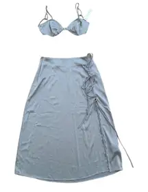 Amanda Steele Matching Two Piece Bra and Midi Skirt in Steel Metallic Grey