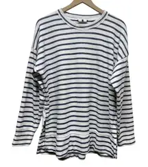 Aerie Sweatshirt Oversized Sz S Blue White Stripe Crewneck Pullover Terry Boho