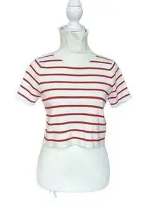 Callahan Lucy Red & White Stripe Turtleneck Short Sleeve Cropped Sweater Size XS