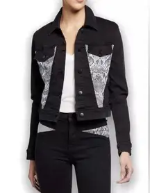 J BRAND x Neiman Marcus Black Denim Jacket Harlow Provocative Boa Croppe…