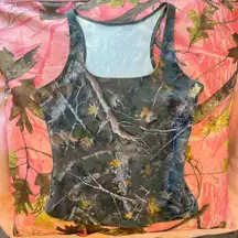 camo print tank top square neck full length fitted