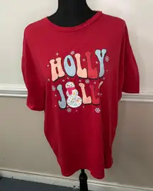 Holly Jolly Disco Snowman Red Short Sleeve Tee Shirt Size Large