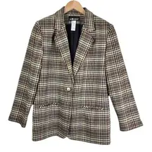 Sag Harbor Plaid Blazer Wool Blend Houndstooth Eclectic Grandpa Jacket Size 14