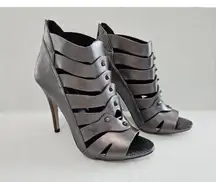 White House Black  Market Pewter Leather Chandler Caged Gladiator Stiletto 6.5