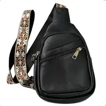 Telena Black Sling Bag Crossbody Purse Vegan Leather Fanny Pack Adjustable Strap